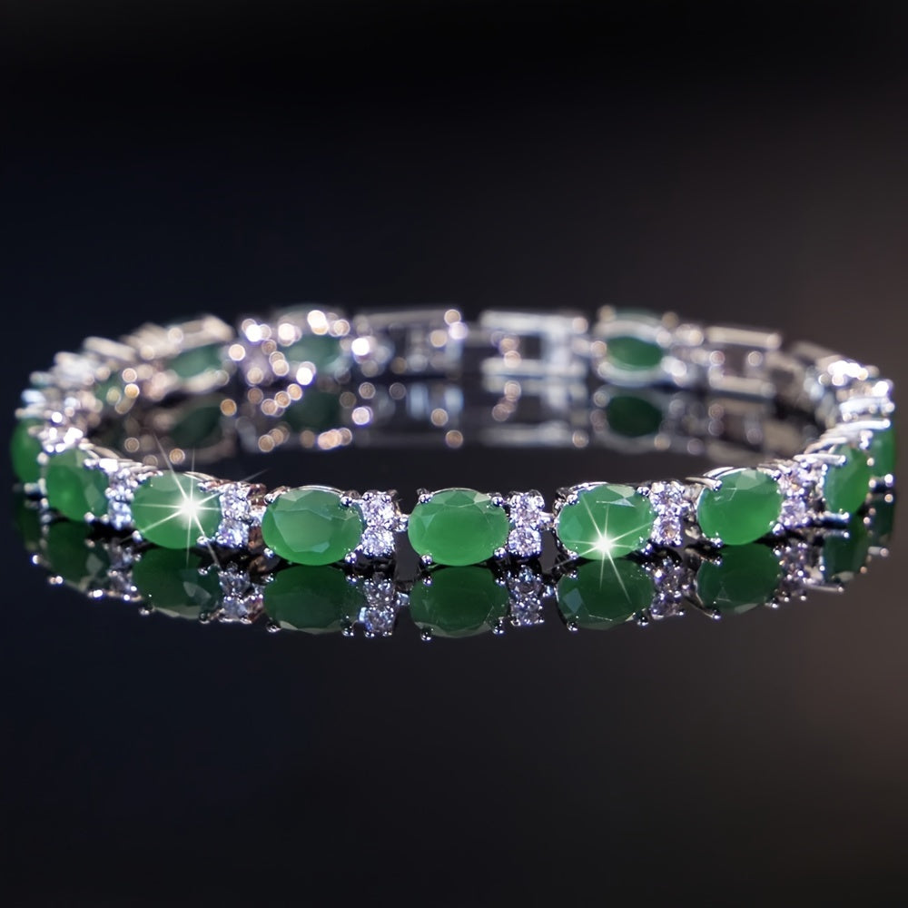 Women’s Jewelry Set with Green Cubic Zirconia and White Gold Plating for Weddings and Events