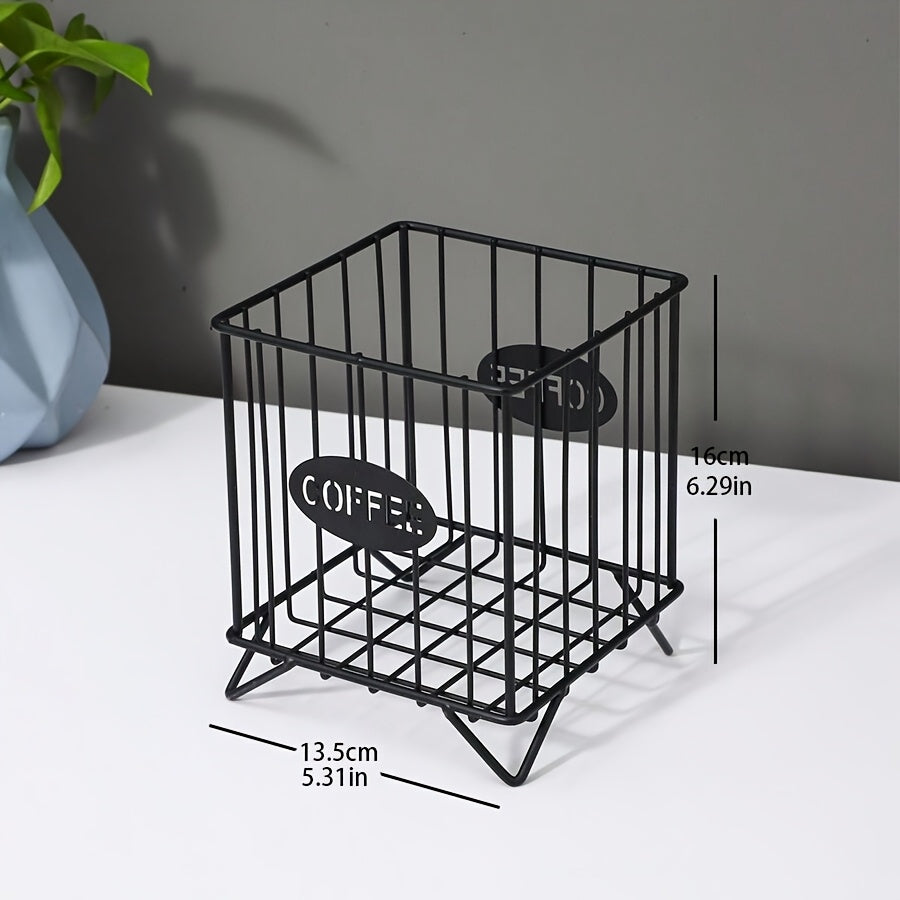 Black Metal Coffee Capsule Holder Square Storage Basket for Kitchen Counter