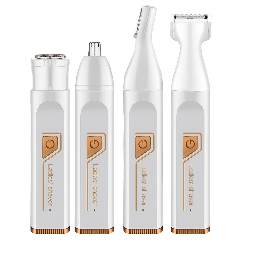 Set de depilación eléctrica 4 en 1, recortadora de bikini, recargable por USB para rostro, cejas, nariz, piernas