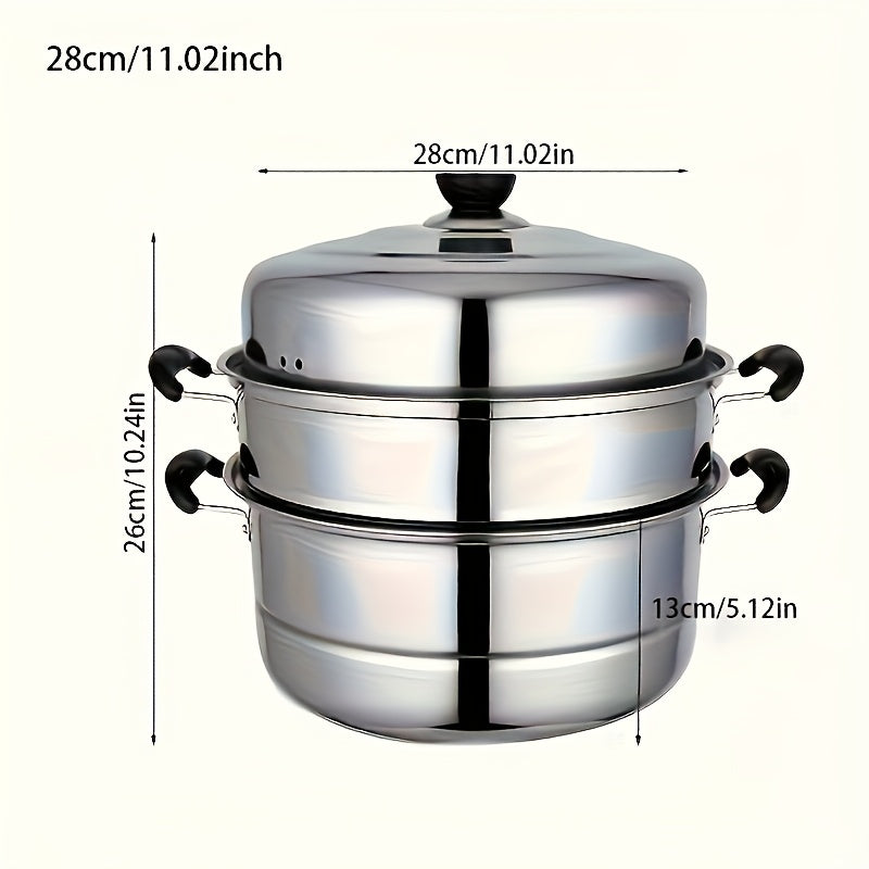 3-Tier Stainless Steel Steamer Pot with Lid for Vegetables Dumplings Soups