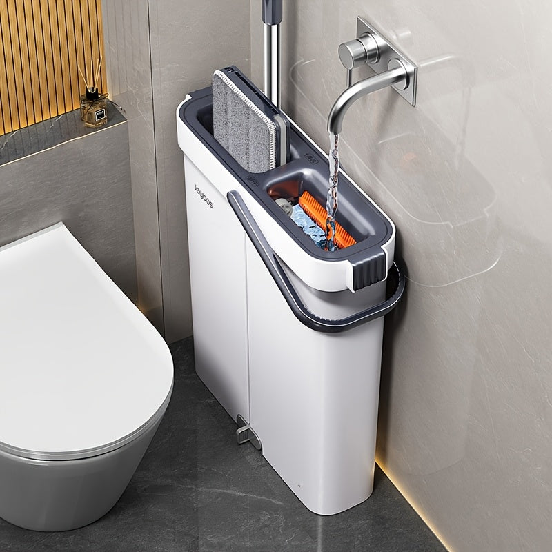 All-in-One Mop and Bucket System with Reusable Pads for Wet and Dry Cleaning