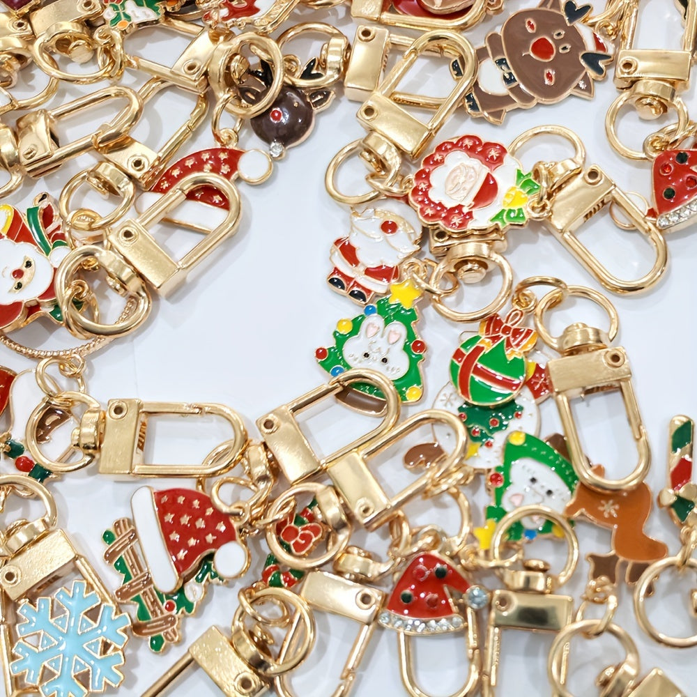 Set of 25 Cartoon Alloy Christmas Keychains with Assorted Styles and Climbing Buckle