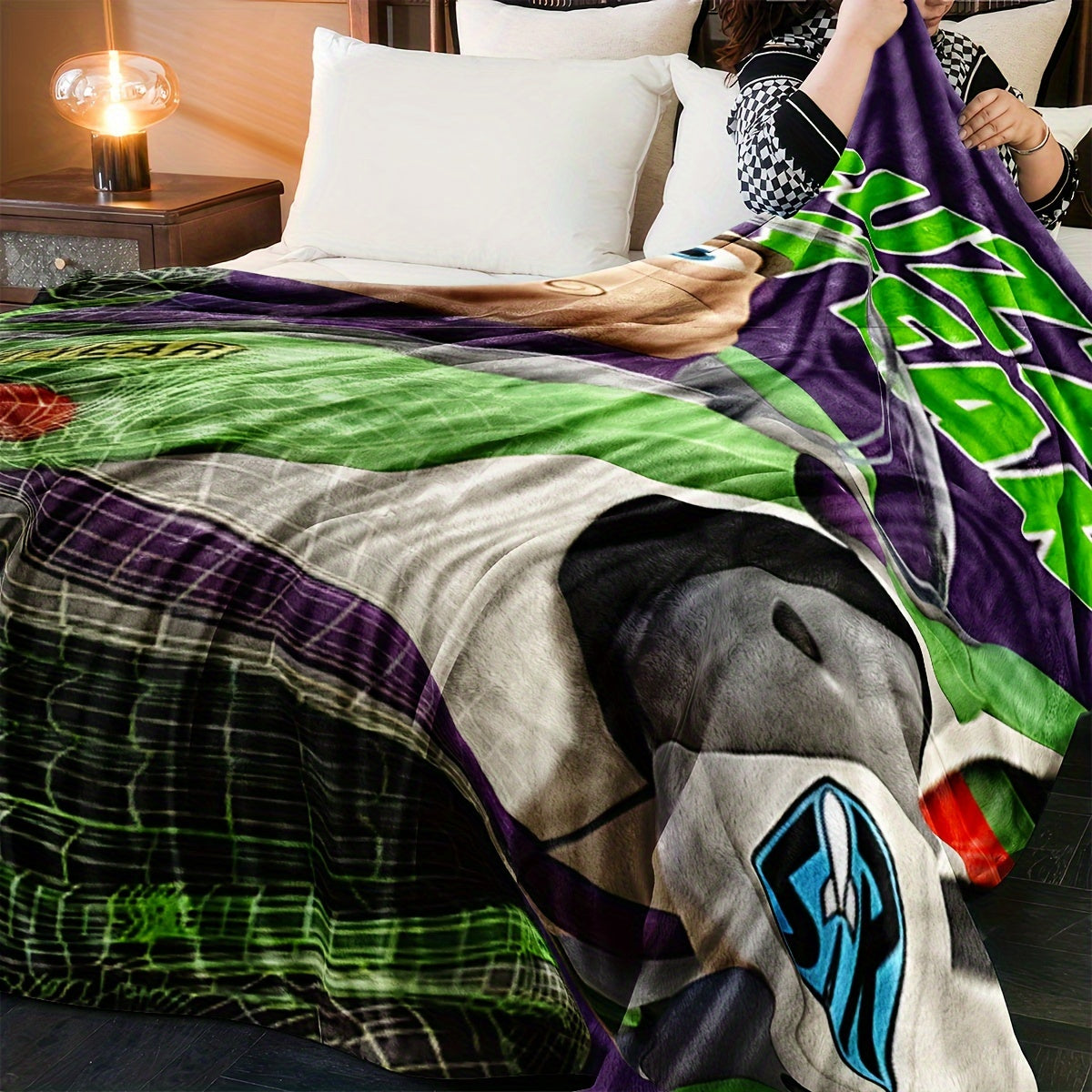 Action Figure Toy for Kids Buzz Lightyear Green Astronaut with Dinosaur on Purple Blanket