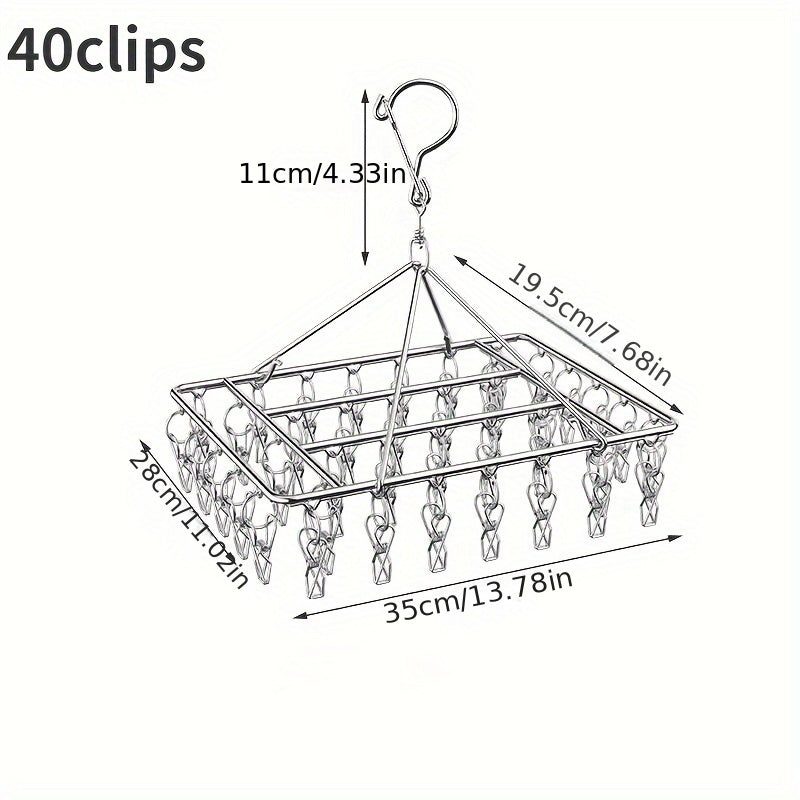 Estante de secado de ropa de acero inoxidable 30-clip, organizador de lavandería a prueba de viento para dormitorio, baño y armario