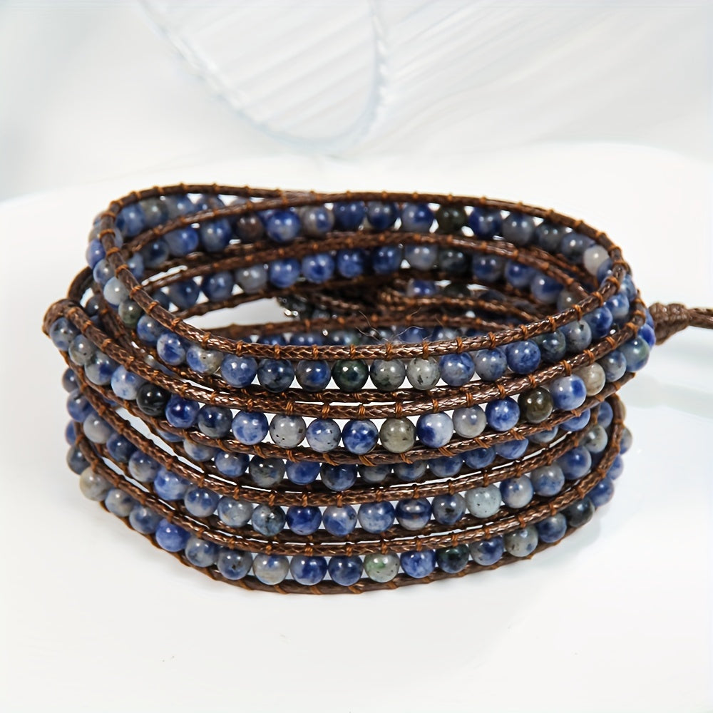 Women's Bohemian Style Waxed Cord Braid Adjustable 5 Rows Wrap Bracelet