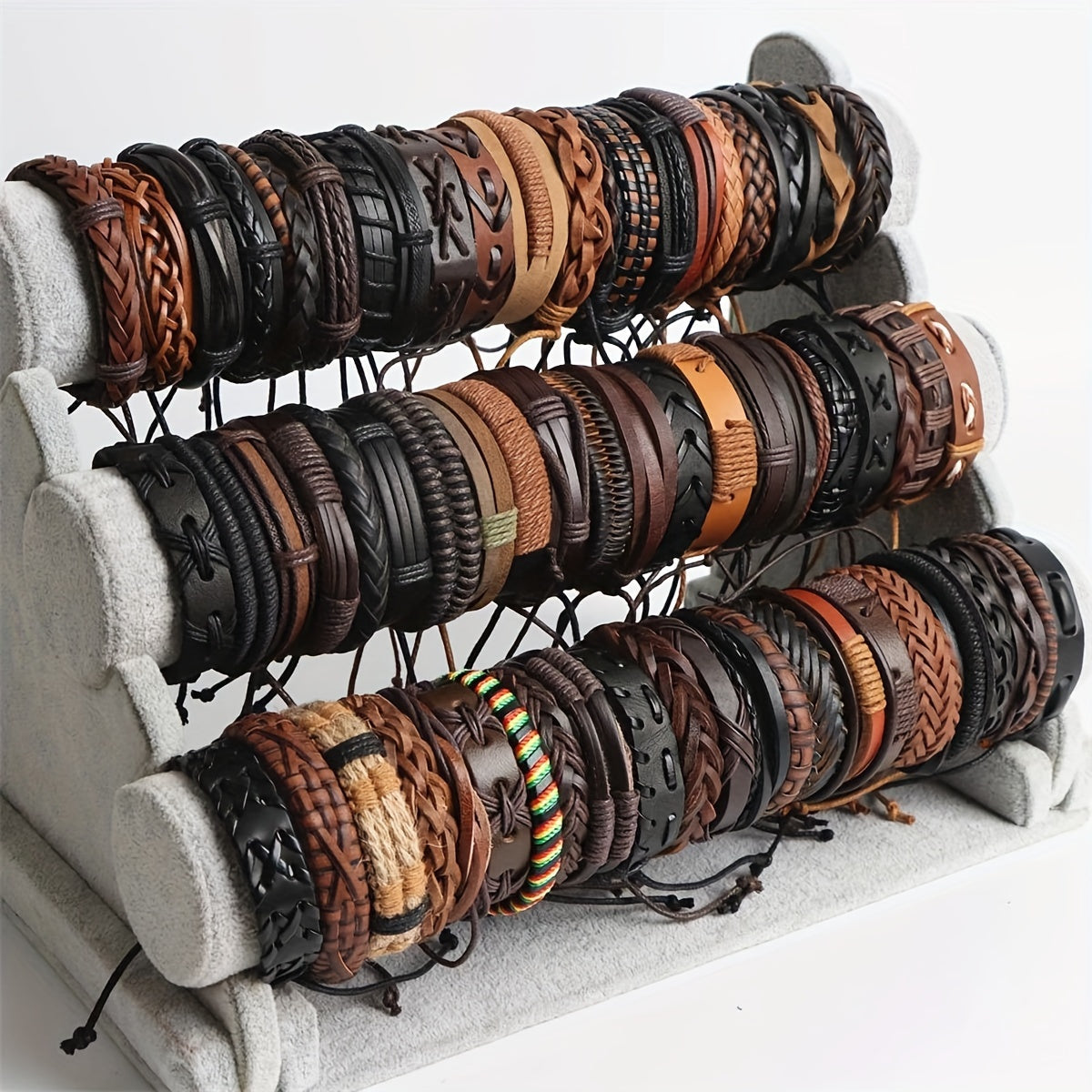 Set of 20 Tribal-Inspired PU Leather Bracelets with Vintage Style for Men and Women