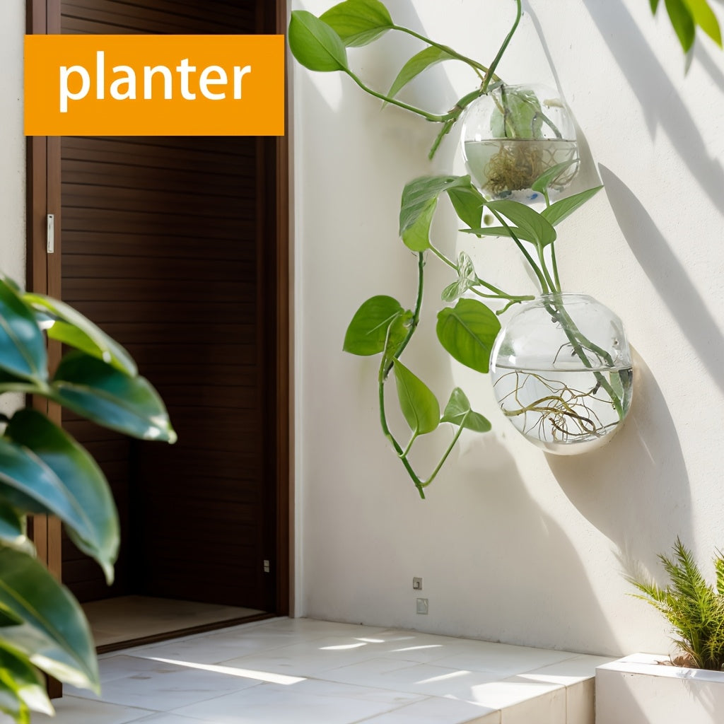 Glass Wall Planters with Fish Tank Feature Set of 2 Modern Indoor Outdoor Decor