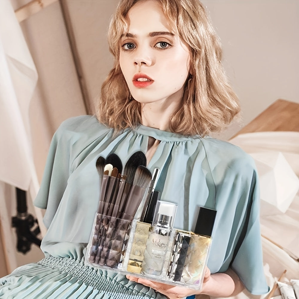 Organizador de maquillaje de acrílico para lápices y brochas de cejas, caja de almacenamiento transparente portátil