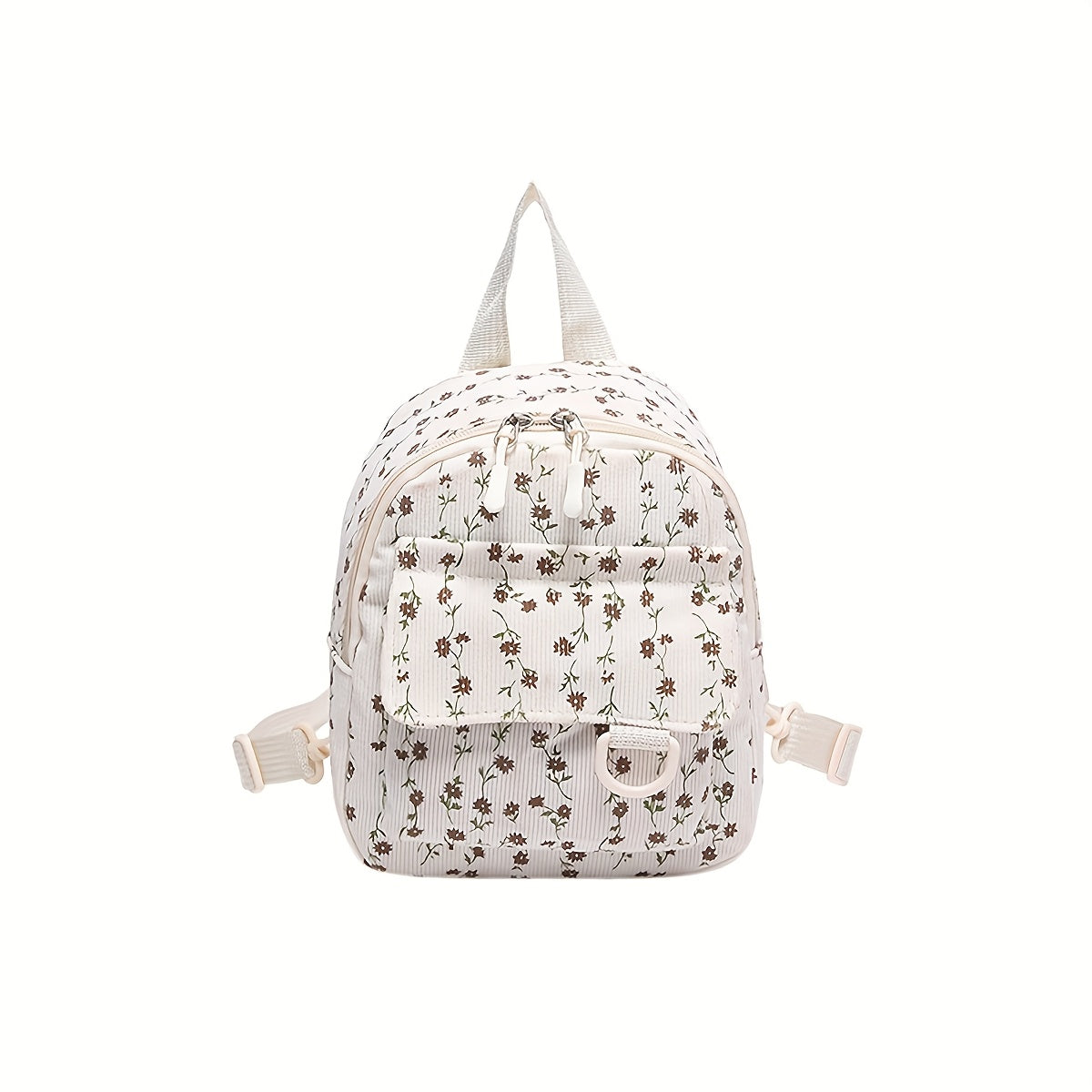 Милый мини-рюкзак из вельвета с цветочным принтом, регулируемыми ремнями и застежкой-молнией