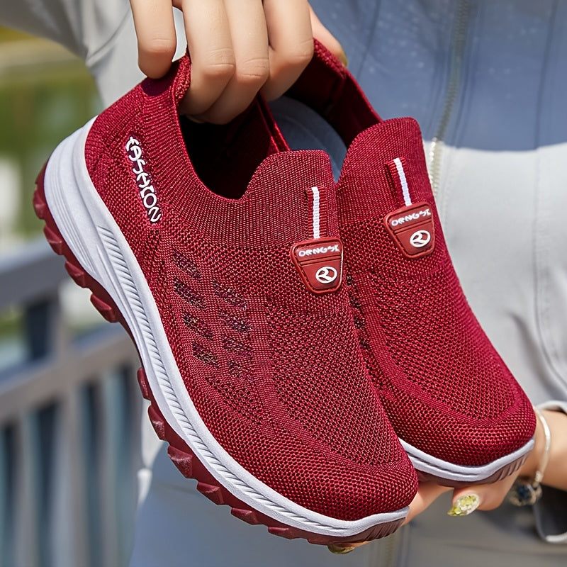 Women's Knit Casual Sneakers Breathable Mesh Slip-On Walking Shoes