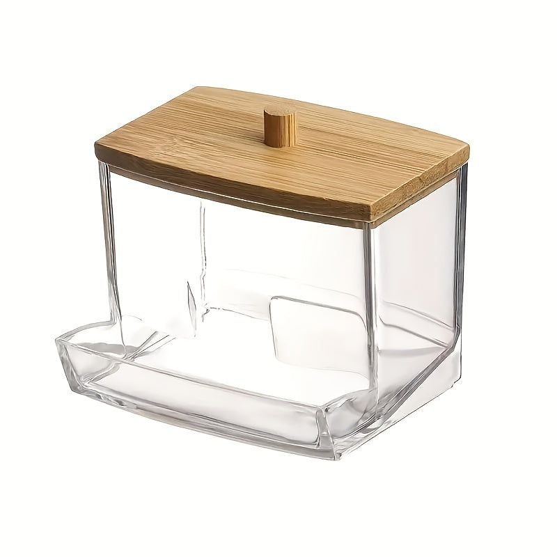 Juego de 2 dispensadores de plástico para almacenamiento con tapas de bambú para esponjas y discos de maquillaje