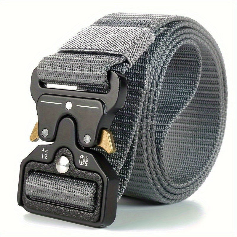 Men's Outdoor Work Belt Black Polyester Fiber Casual Buckle Belt for Pants