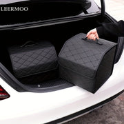 Black Quilted PU Leather Car Trunk Organizer for SUV Sedan Storage