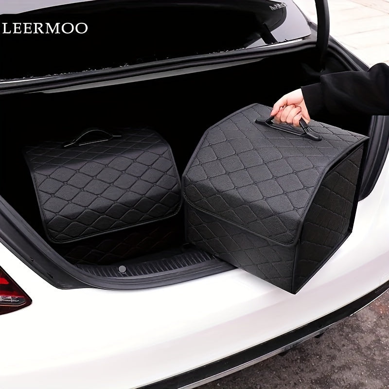 Black Quilted PU Leather Car Trunk Organizer for SUV Sedan Storage