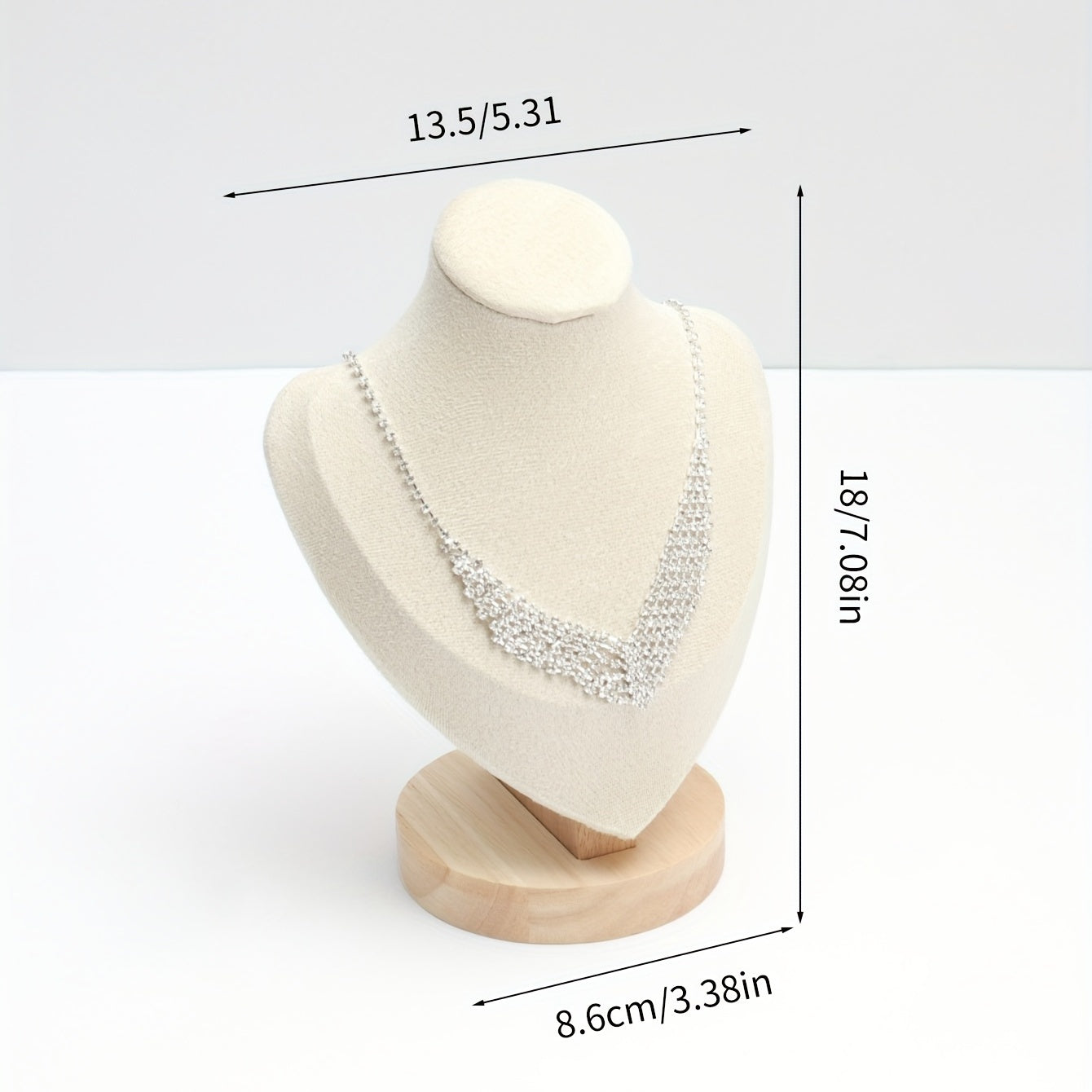 Yog'och Flannellette taqinchoq namoyish qilish standi, portret bo'yin moldi bilan, zargarlik buyumlarini namoyish qilish uchun