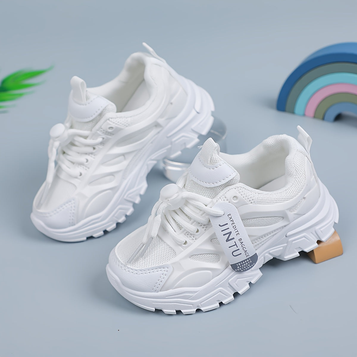 Girls White Mesh Sneakers for Casual Running All-Season with Rubber Sole