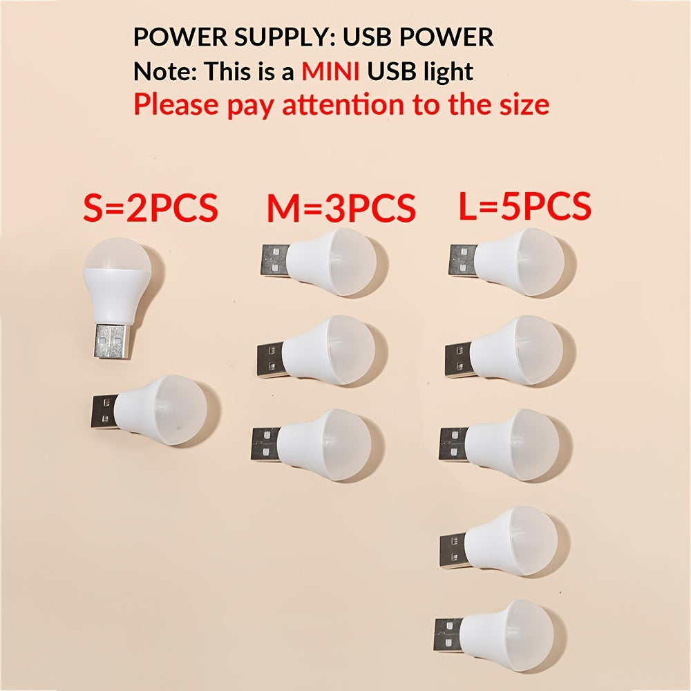 Mini USB Night Light Set of 2 3 5 or 10 White Warm Light Portable Reading Lamp