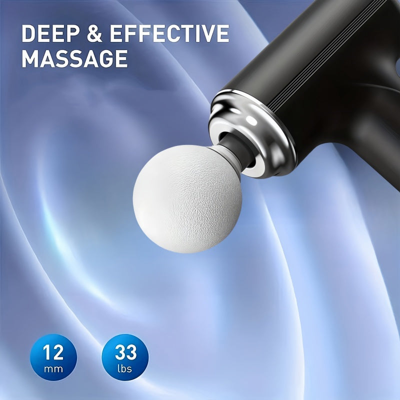 Portativ zaryadlanadigan tanani yog' massaj qilish moslamasi, o'zgaruvchan boshlar bilan, erkaklar va ayollar uchun ultra-ovozsiz fascia quroli. To'liq tana massaji va dam olish uchun ideal. Qo'l bilan ishlatiladigan perkusiv massaj quroli.