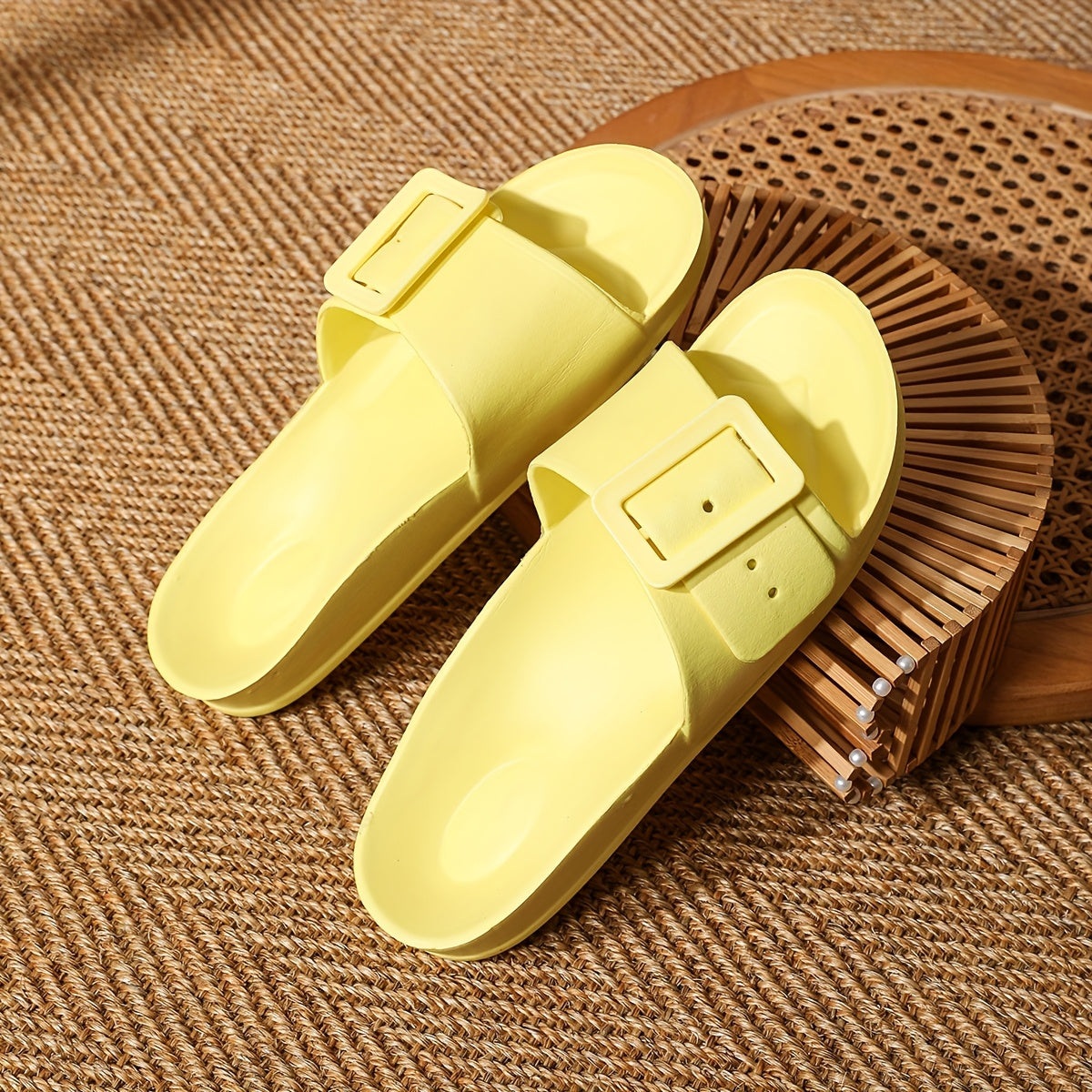 Women's Yellow EVA Slide Sandals with Adjustable Strap for Indoor Outdoor Use