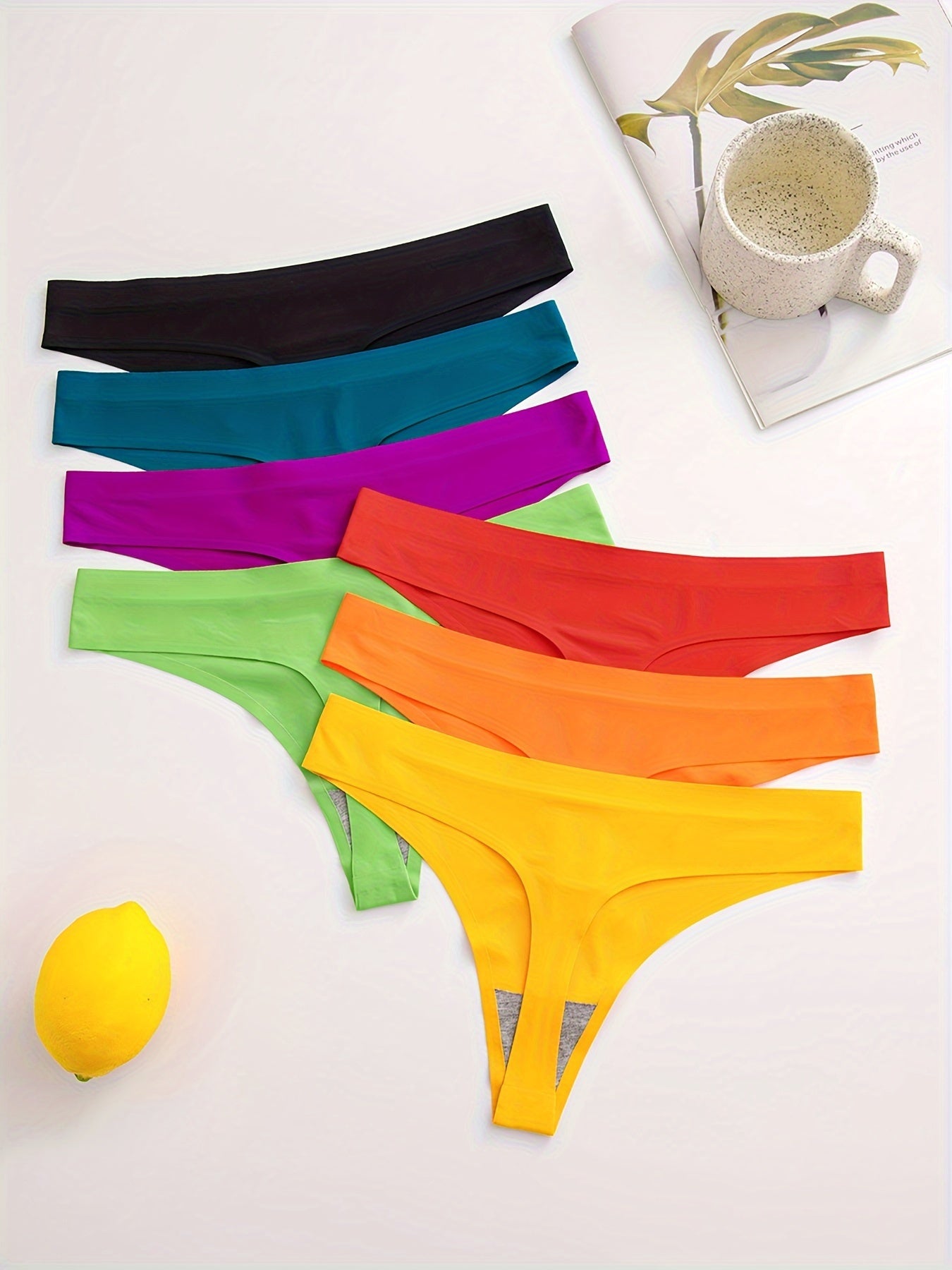 Women's Seamless Thong Panties 7 Pack Breathable Nylon Blend Low Waist Solid Color