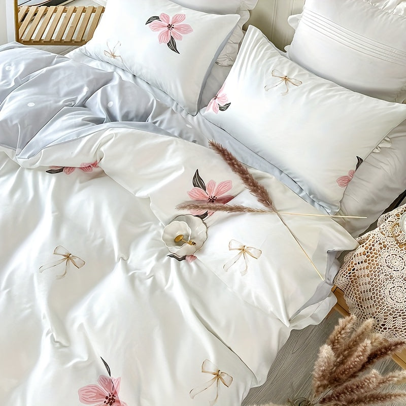 Pastoral Flower Print Duvet Cover Set with Pillowcases Soft Comfortable Bedding