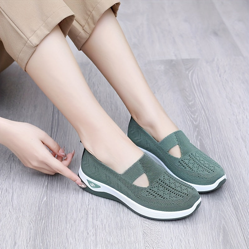 Women's Knitted Flats with Breathable Mesh Soft Sole and Cut-Out Design for Daily Wear