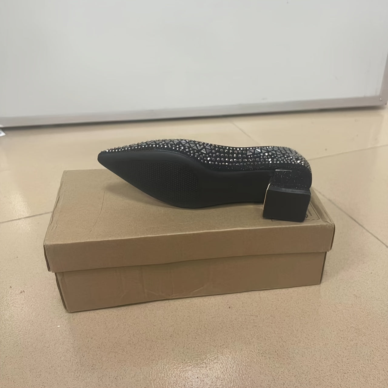 Women's Rhinestone Embellished Pointed-Toe Mary Jane Shoes Dress Formal All-Season