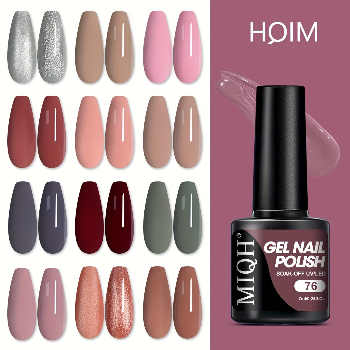 7-Piece Gel Nail Polish Set Black White Nude Semi-Permanent UV LED Soak Off