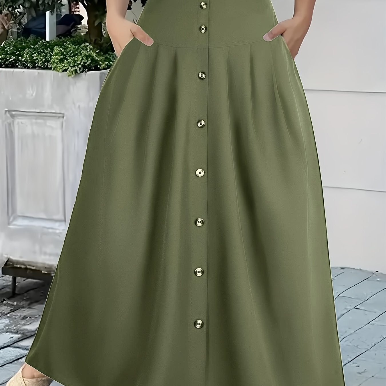 Women's Plus Size Skirt Pleated High-Rise A-Line Black Vacation Wear