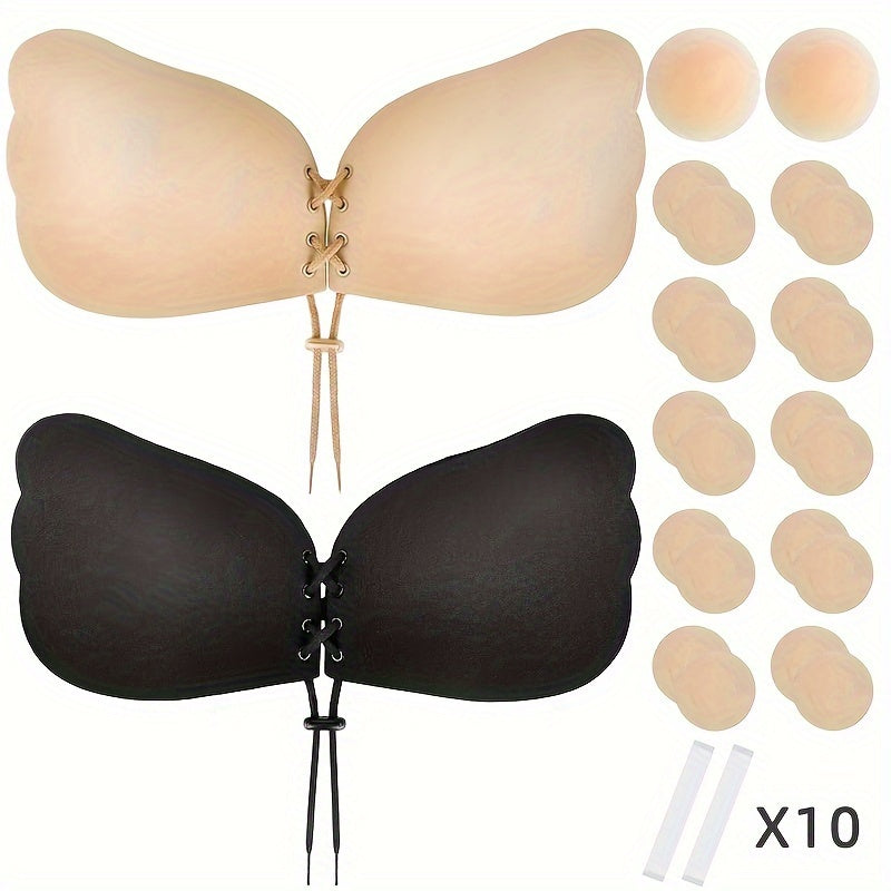 Strapless Adhesive Lift Bra for Open Back Styles with Silicone Nipple Covers