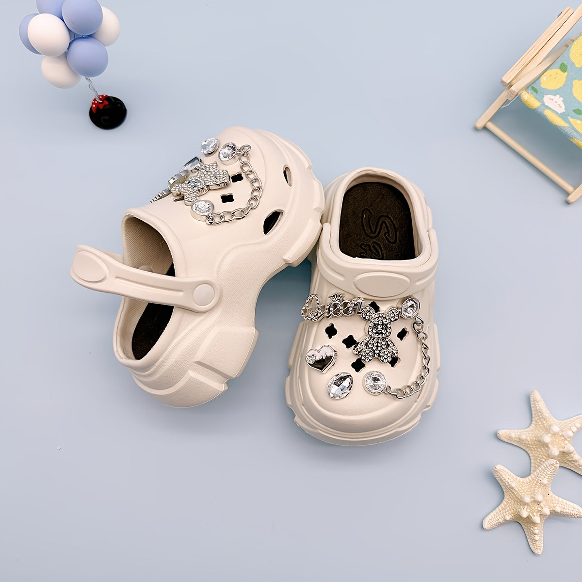 Kids EVA Clogs with Heart and Bear Charms Casual Slip-On Sandals for Boys and Girls