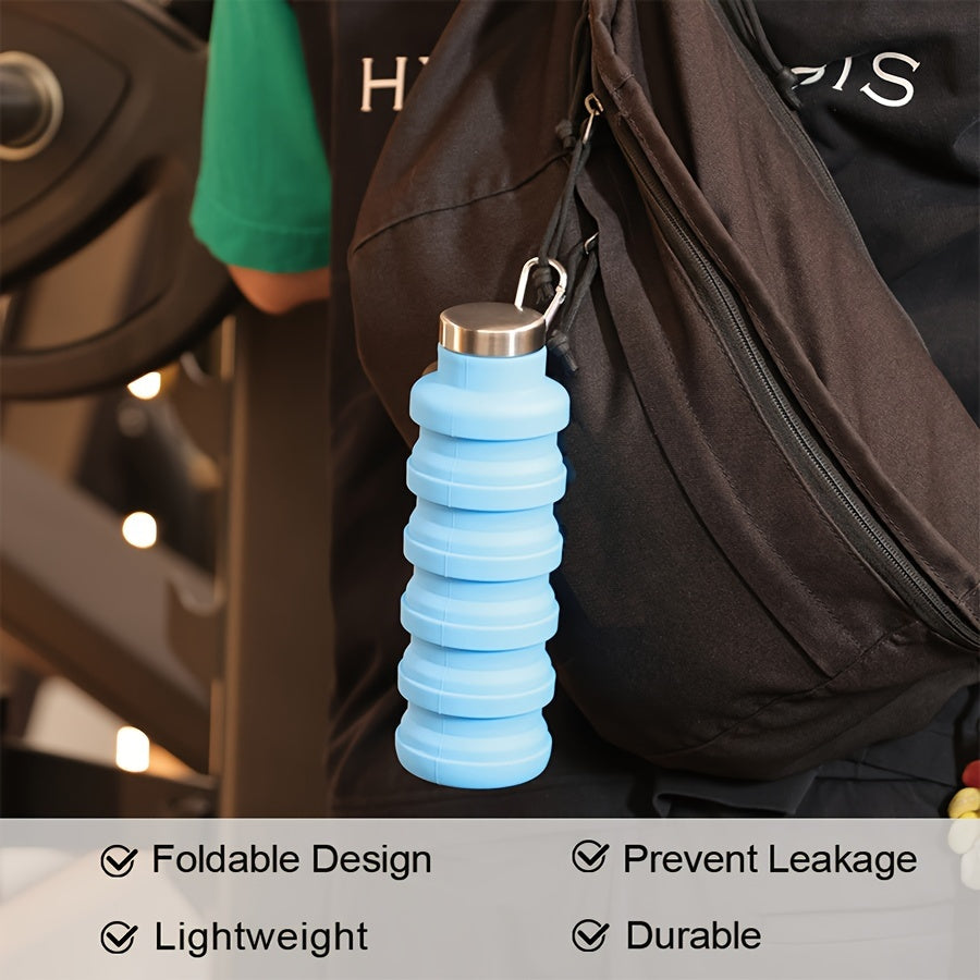 Foldable Water Bottle 500ml BPA-Free Leak-Proof Stainless Steel Lid Portable Carabiner for Travel