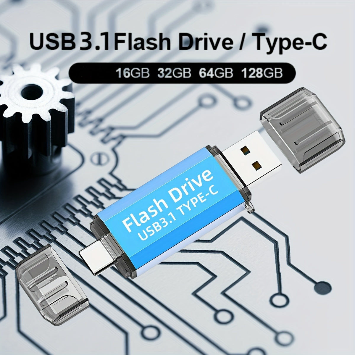 Dual OTG USB C Flash Drive 16GB 32GB 64GB 128GB USB 3.1 Up to 90MB/s for Smartphones Tablets MacBooks
