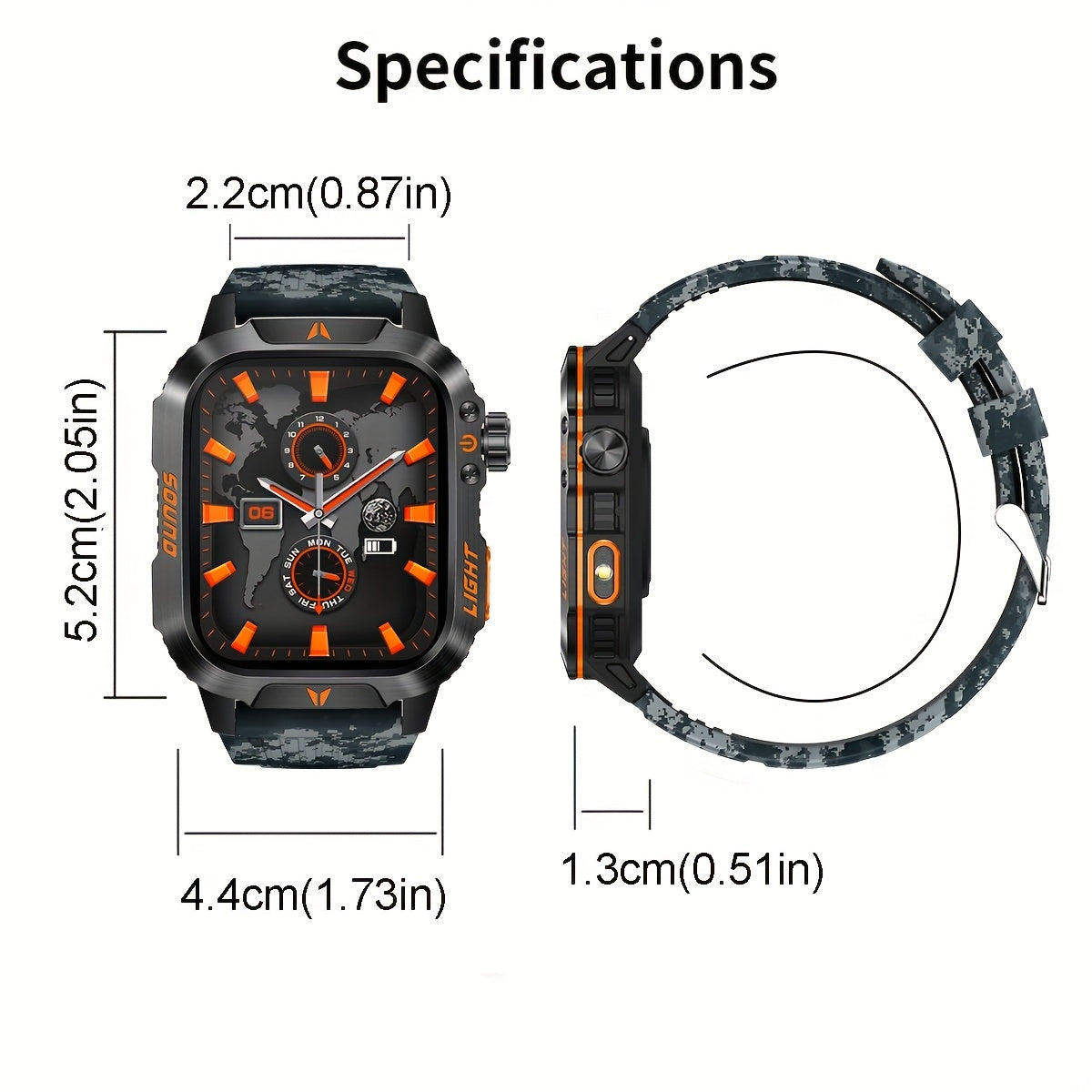 Men's Smartwatch HD Touch Screen LED Flashlight 100+ Sports Modes Pedometer Calorie Tracker