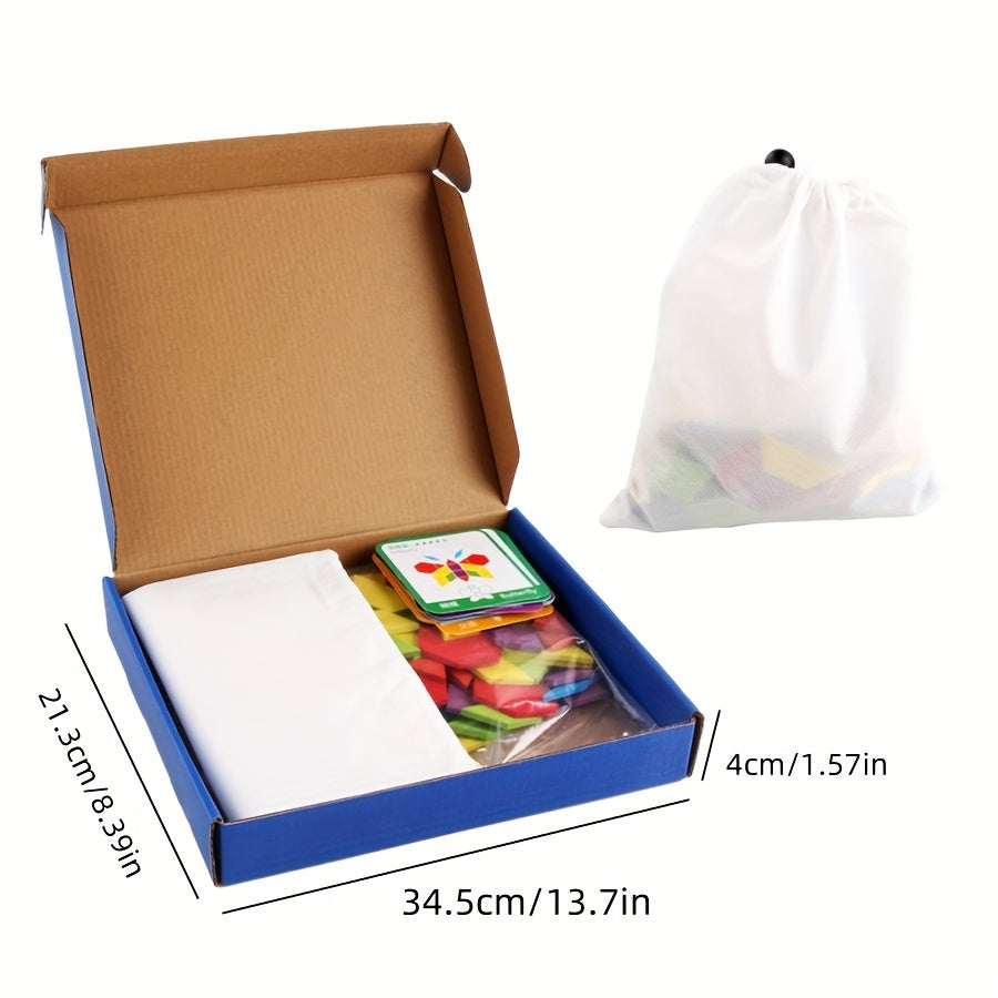 Bloques de patrones geométricos de madera para niños de 4 a 8 años con 24 tarjetas de diseño