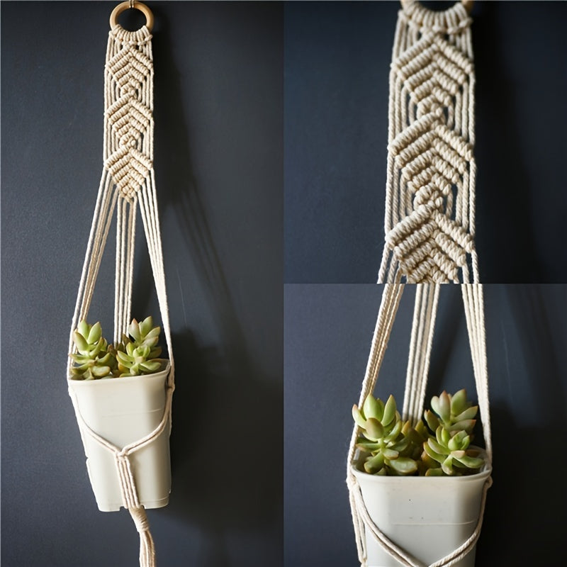 Set of 5 Macrame Plant Hangers Indoor Boho Style with Support Rack and Hanging Pots