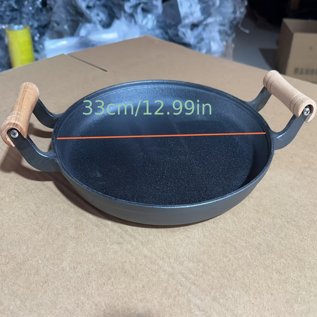 Sartén de hierro fundido con mango de madera, sartén antiadherente resistente al calor