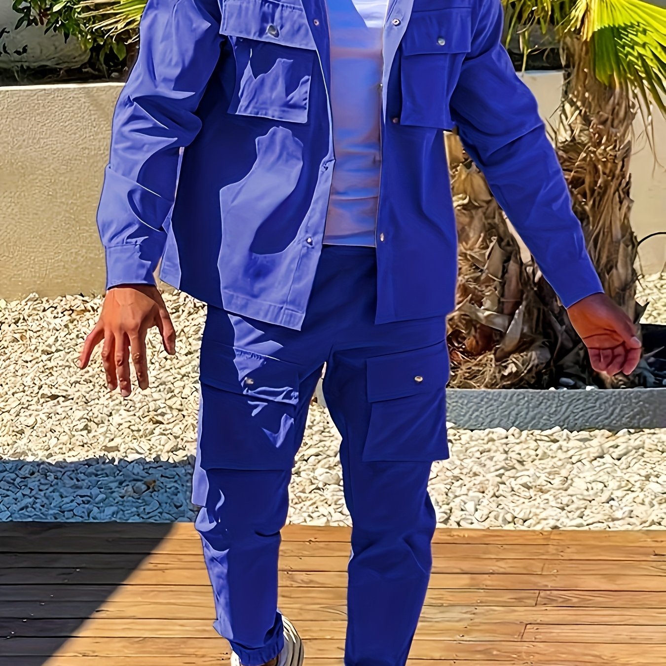 Men's Polyester Suit Set with Lapel Collar and Pocket Details for Casual, Hiking, and Outdoor Wear