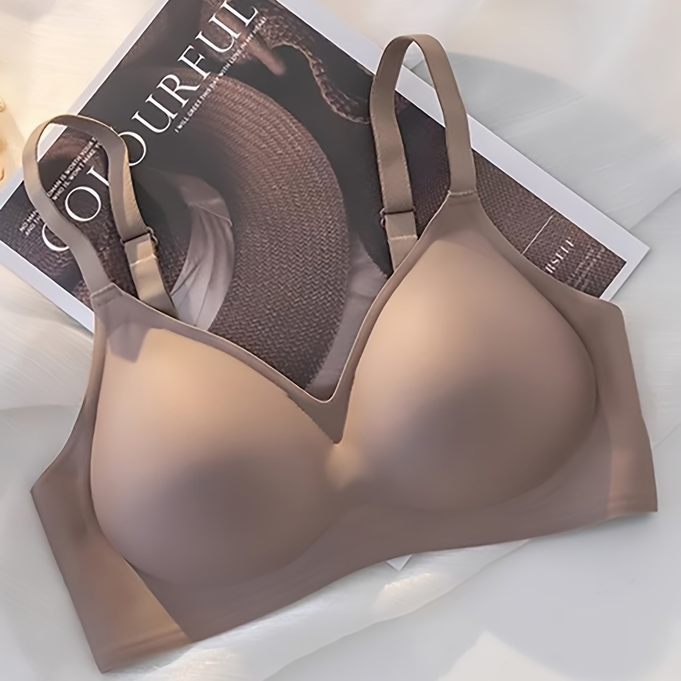 Women's Seamless Push-Up Bra with Support Cups Beige Adjustable Straps