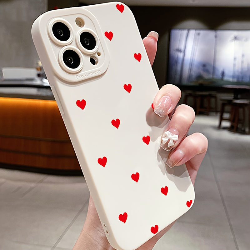 White and Red Heart TPU Phone Case for iPhone 6 to 16 Pro Max