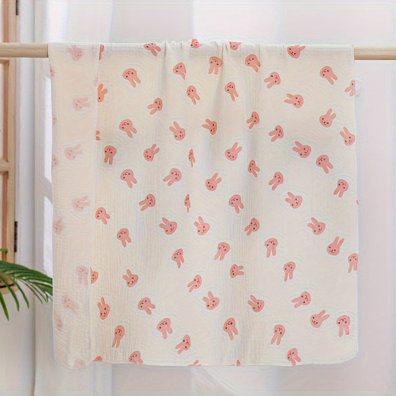 Newborn Baby White Muslin Swaddle Blanket with Pattern Double-Layer Cotton Lightweight Stroller Cover and Bath Towel