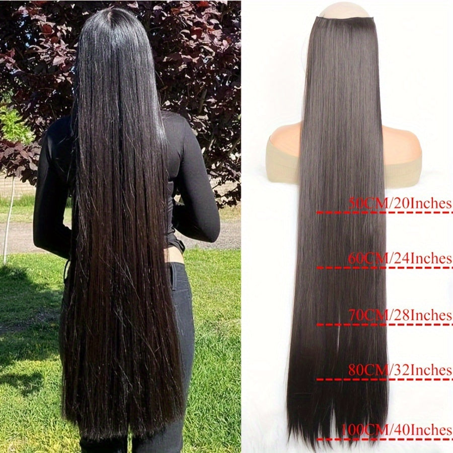 Women Synthetic Hair Extensions Clip-In Long Straight Black Brown Blonde 50-100cm