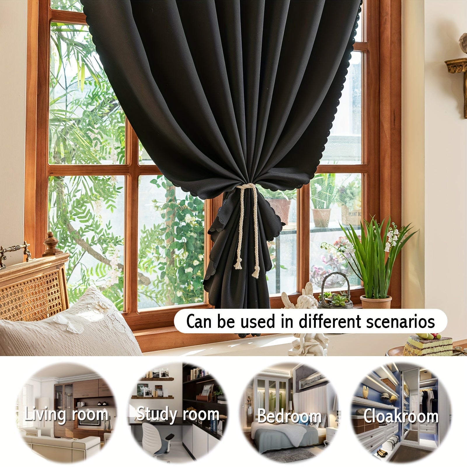 Blackout Curtain Without Rod UV Blocking Easy to Install for Bedroom Living Room Kitchen