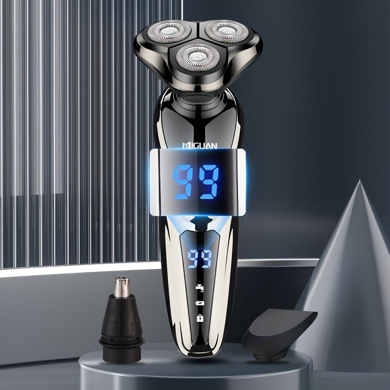 Men's Electric Razor with Nose Hair Trimmer Digital Display Rechargeable Lithium Battery