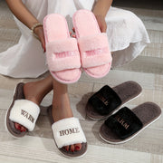 Zapatillas de felpa de imitación de conejo suave para mujer, suaves, rosa gris, abiertas, para interiores, zapatos de casa