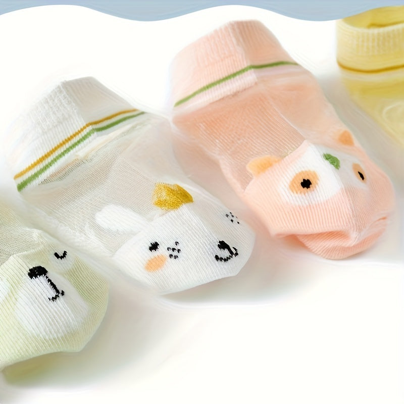 Girls' Mid-Calf Cartoon Animal Socks Set 5 Pairs Soft Polyester All-Season