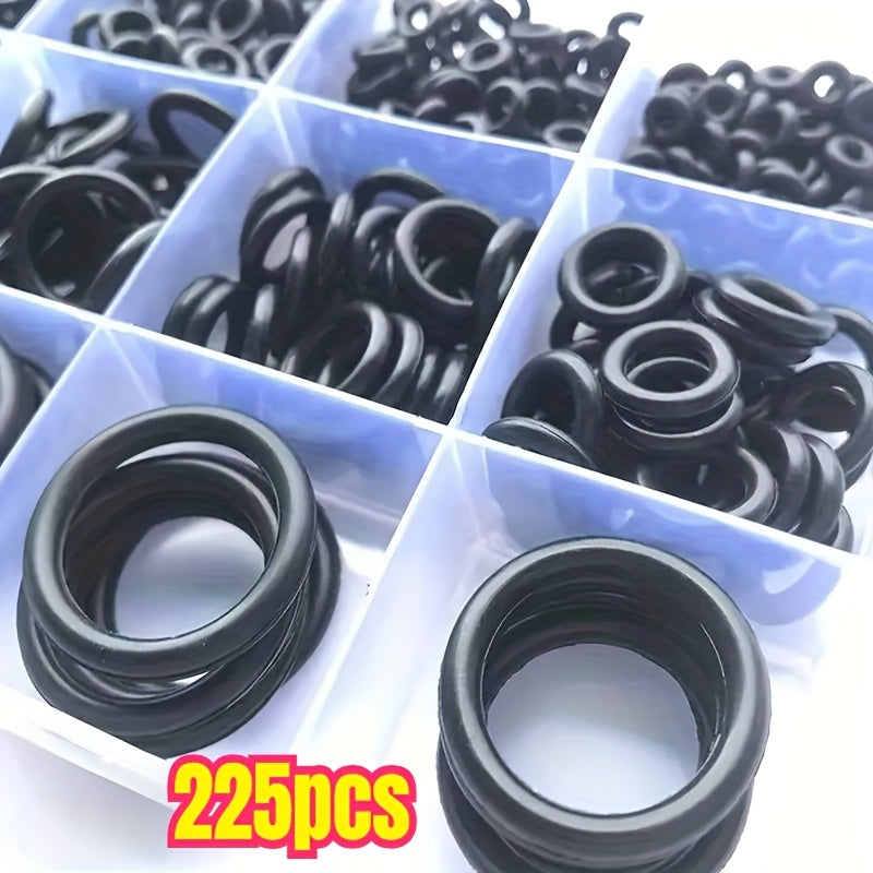 225pcs Rubber O-Ring Assortment Kit 18 Sizes Oil-Resistant Sealing Gaskets for Plumbing Automotive