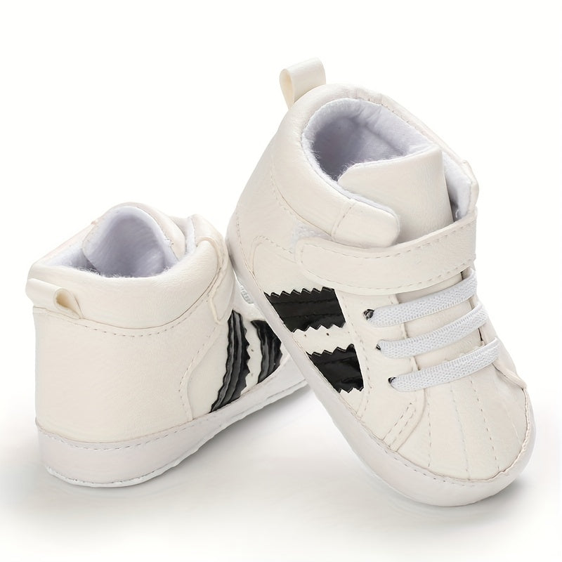 Newborn Toddler Boy's Striped PU Canvas Casual Shoes for First Steps and Crawling
