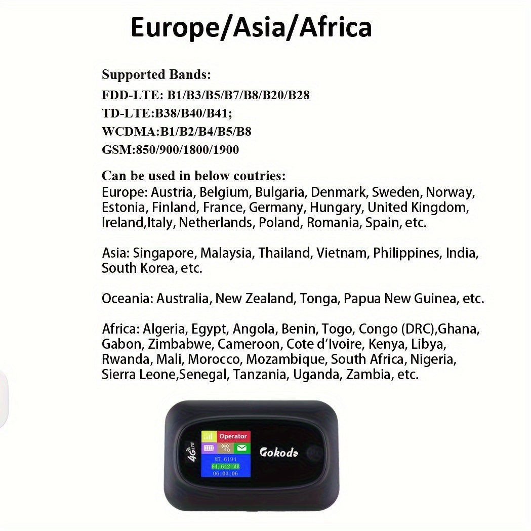 High Speed 4G LTE Mobile Hotspot with 300Mbps WiFi 2.4GHz 10-Hour Battery