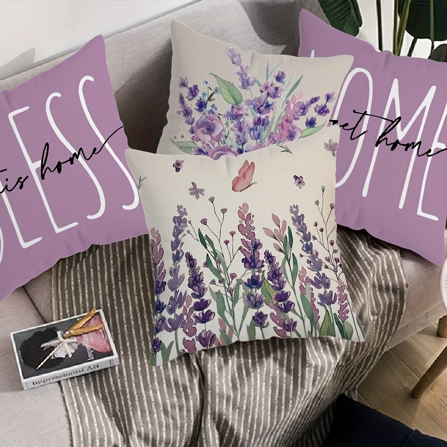 Purple Floral Pillow Cover 44.98cm Square Single-Sided Zip Washable for Couch Sofa Bed